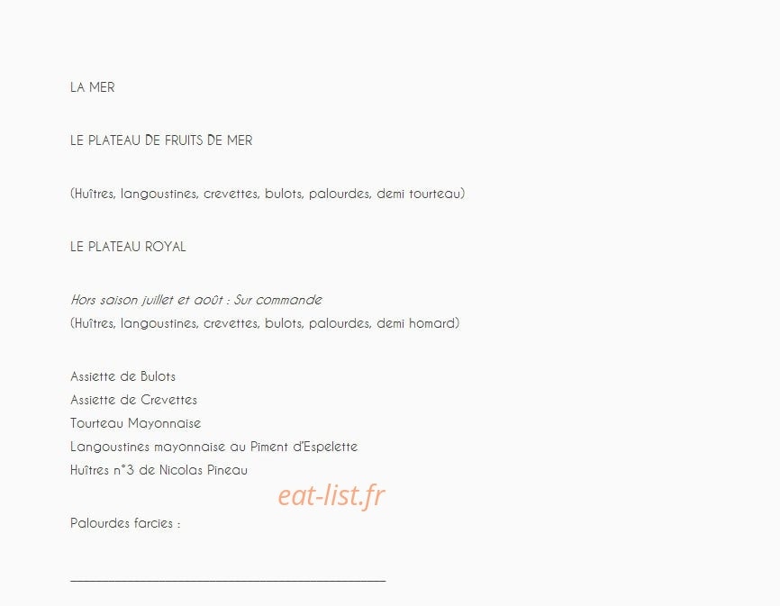 Carte et menu de La Potinière à Noirmoutier en l'Ile — Les plateaux et assiettes