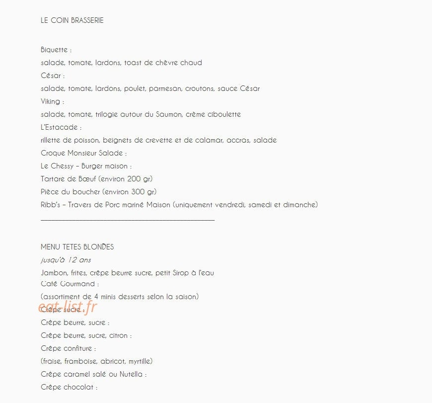 Carte et menu de La Potinière à Noirmoutier en l'Ile — Le coin brasserie et menus