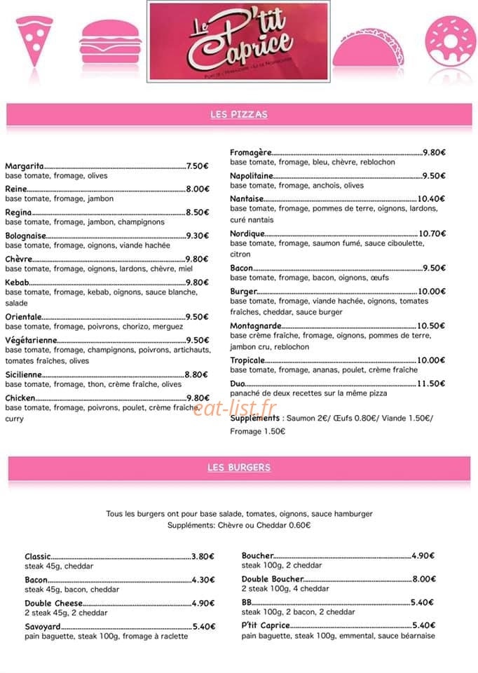 Le P’tit Caprice — carte page 1