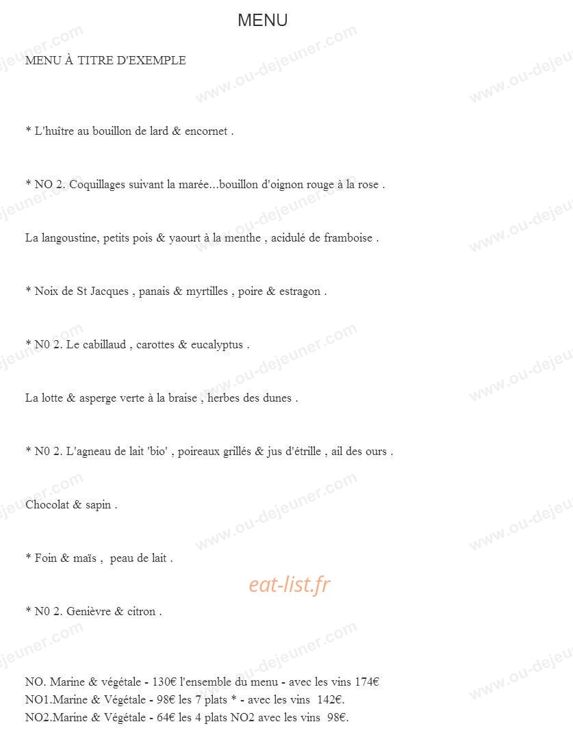 Carte et menu de Restaurant la marine à Noirmoutier en l'Ile — Les menus