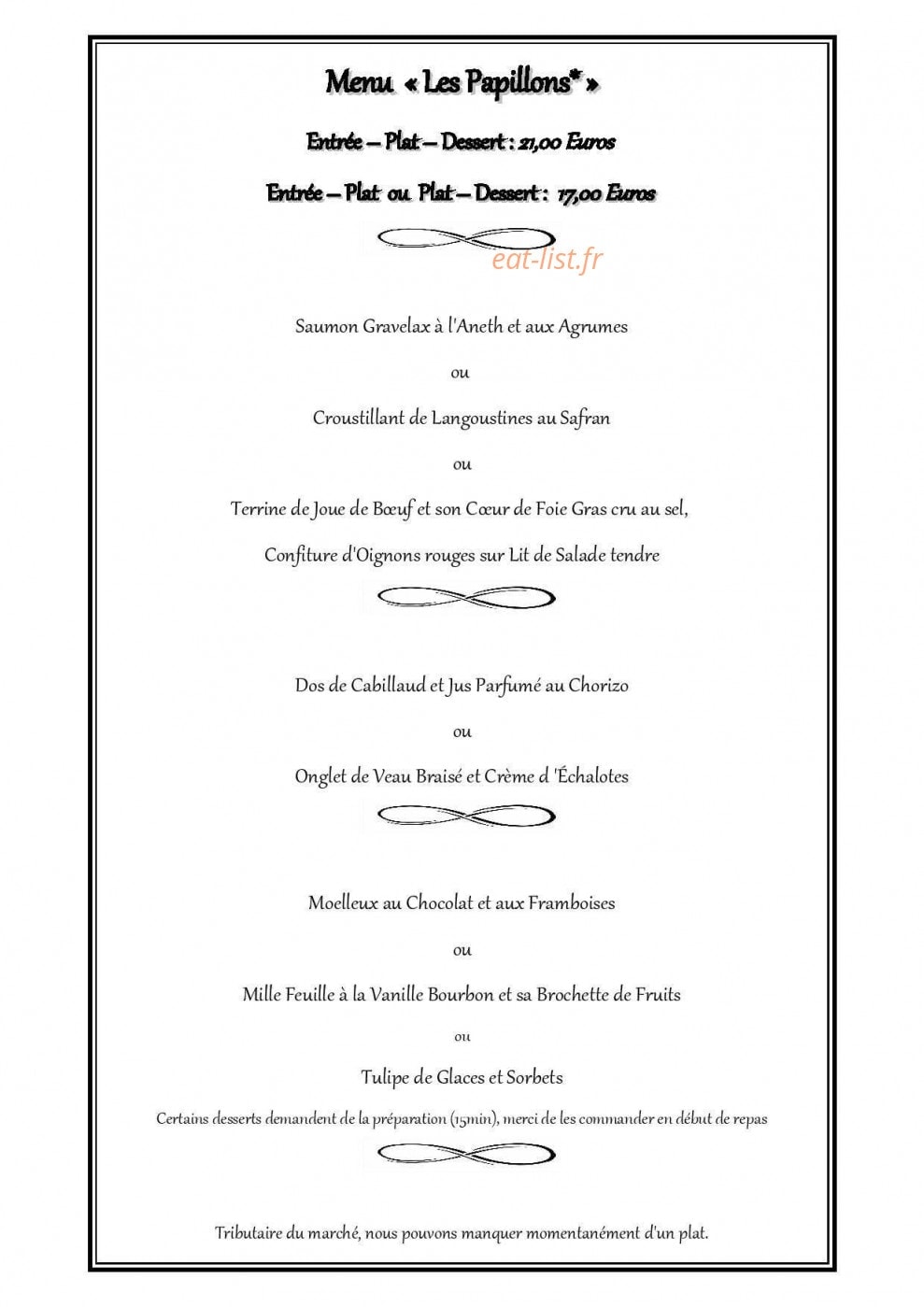 Restaurant Terre et Mer — carte page 1
