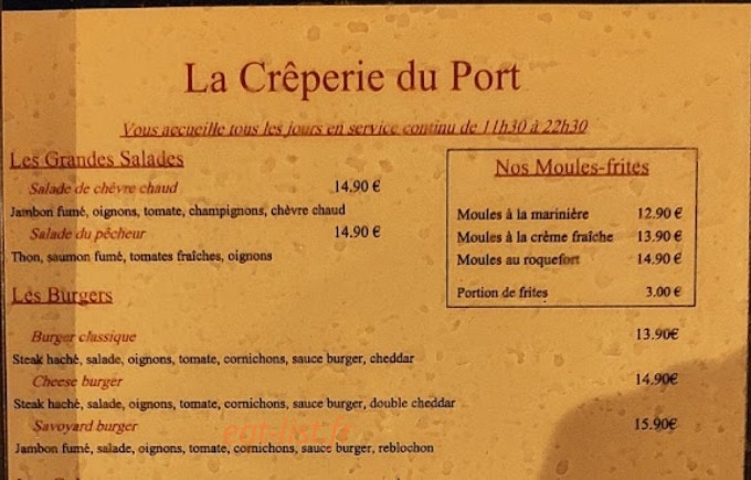 Crêperie du port — carte page 1