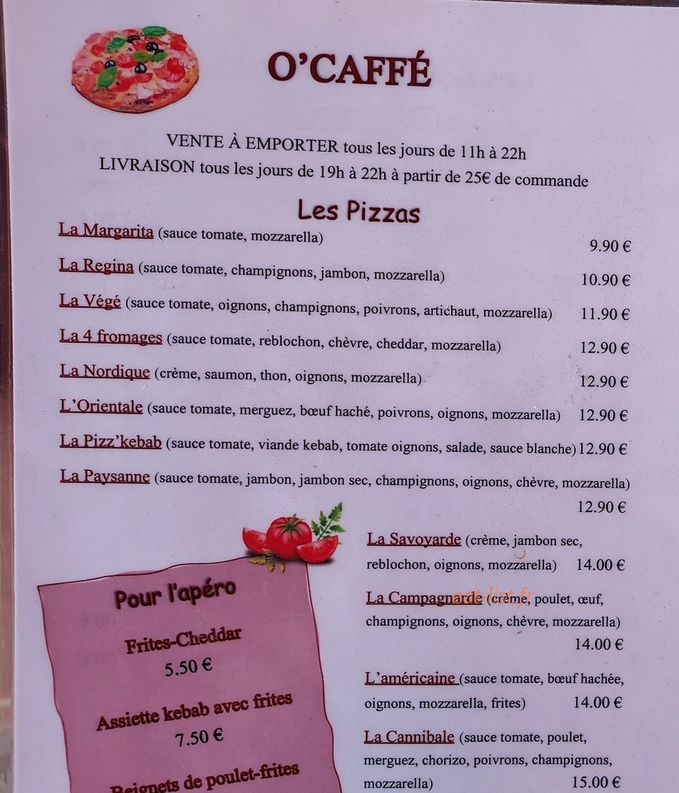 O'Caffe — carte page 1