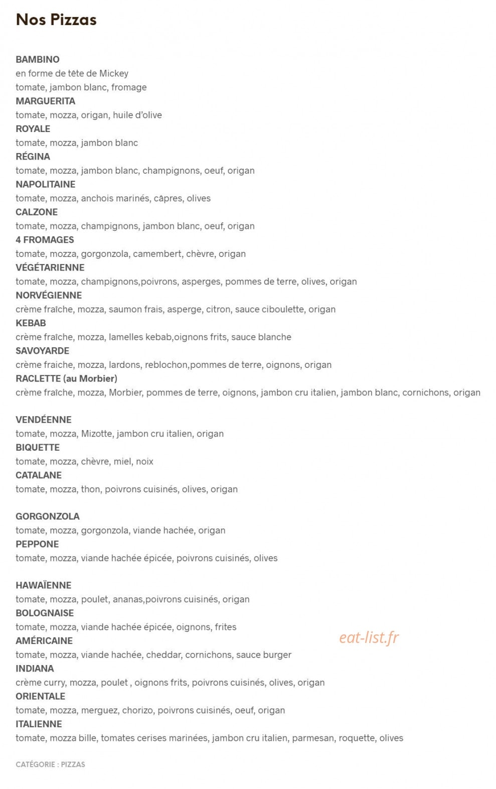 Carte et menu de Boulangerie Bonnin à La Tranche sur Mer — Les pizzas