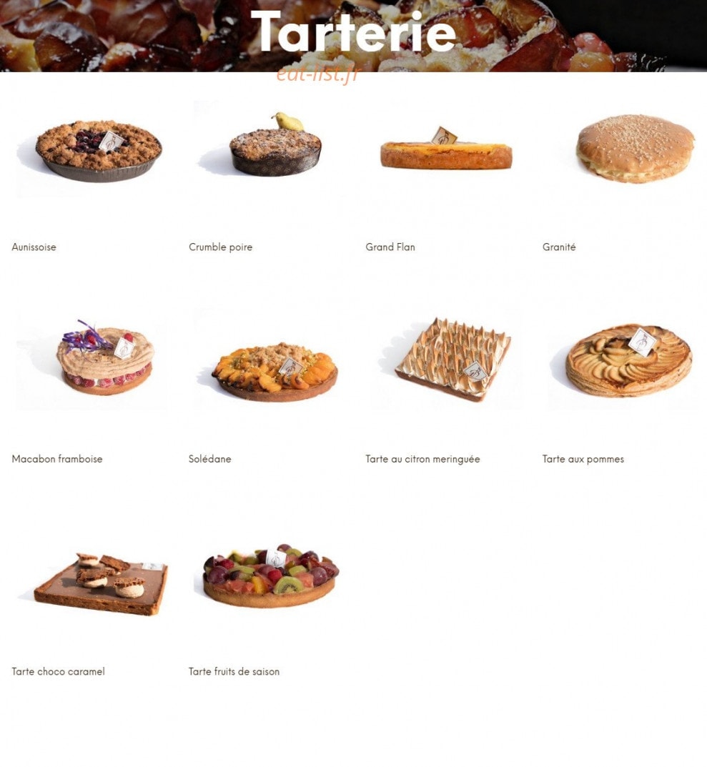 Carte et menu de Boulangerie Bonnin à La Tranche sur Mer — Les tartes