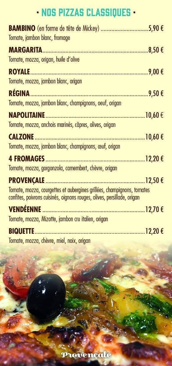Carte et menu de Boulangerie Bonnin à La Tranche sur Mer — Les pizzas classiques
