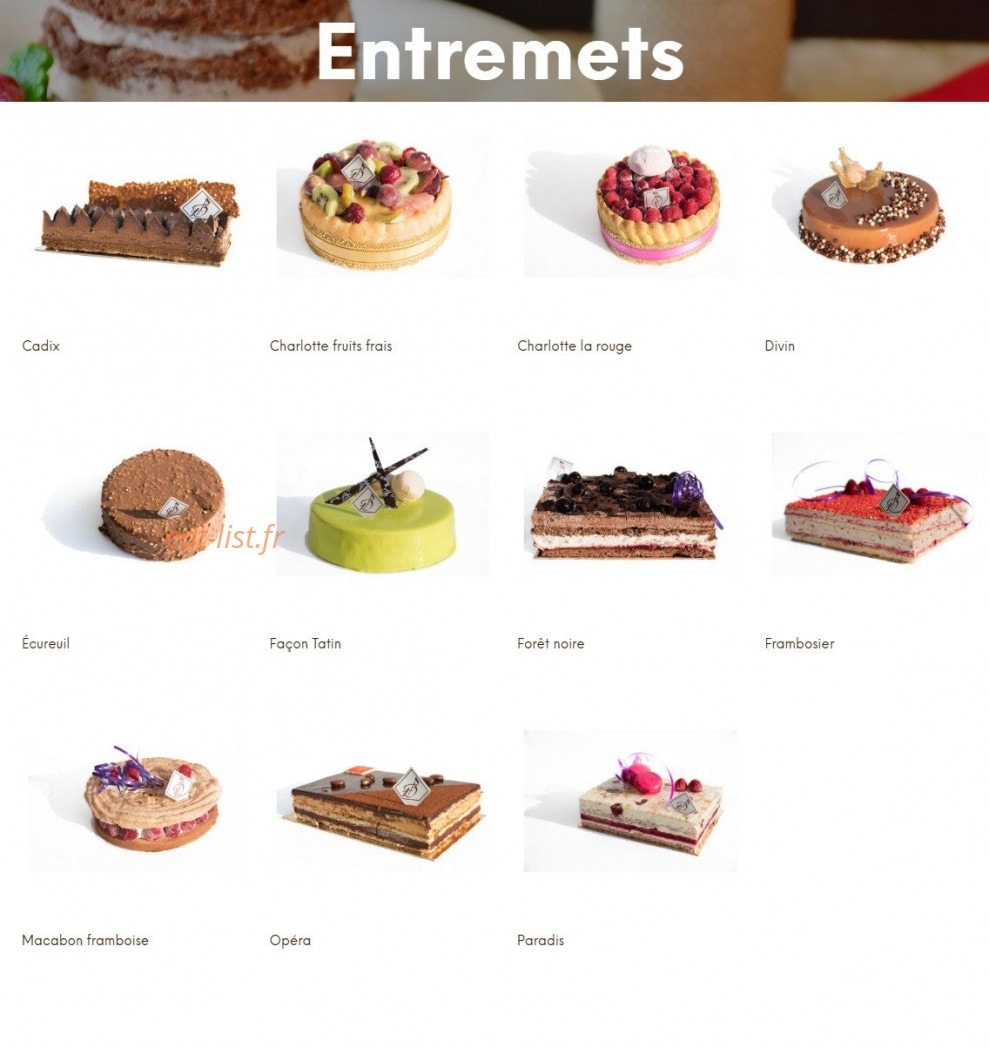 Carte et menu de Boulangerie Bonnin à La Tranche sur Mer — Les entremets