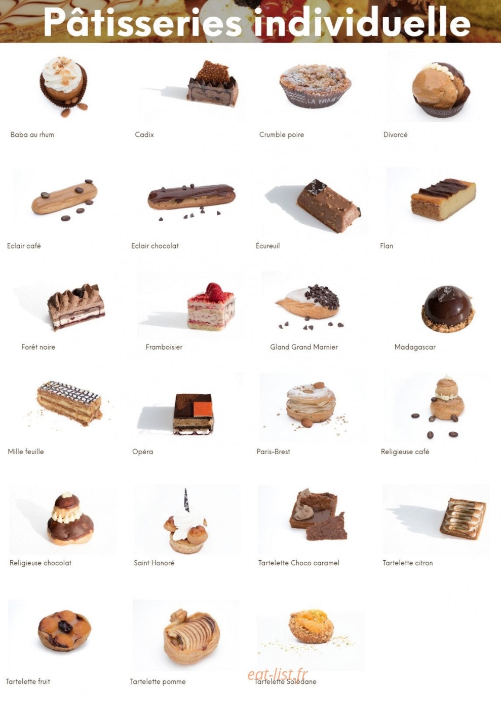 Carte et menu de Boulangerie Bonnin à La Tranche sur Mer — Les pâtisseries individuelle