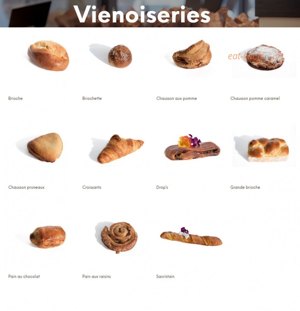 Carte et menu de Boulangerie Bonnin à La Tranche sur Mer — Les vienoiseries