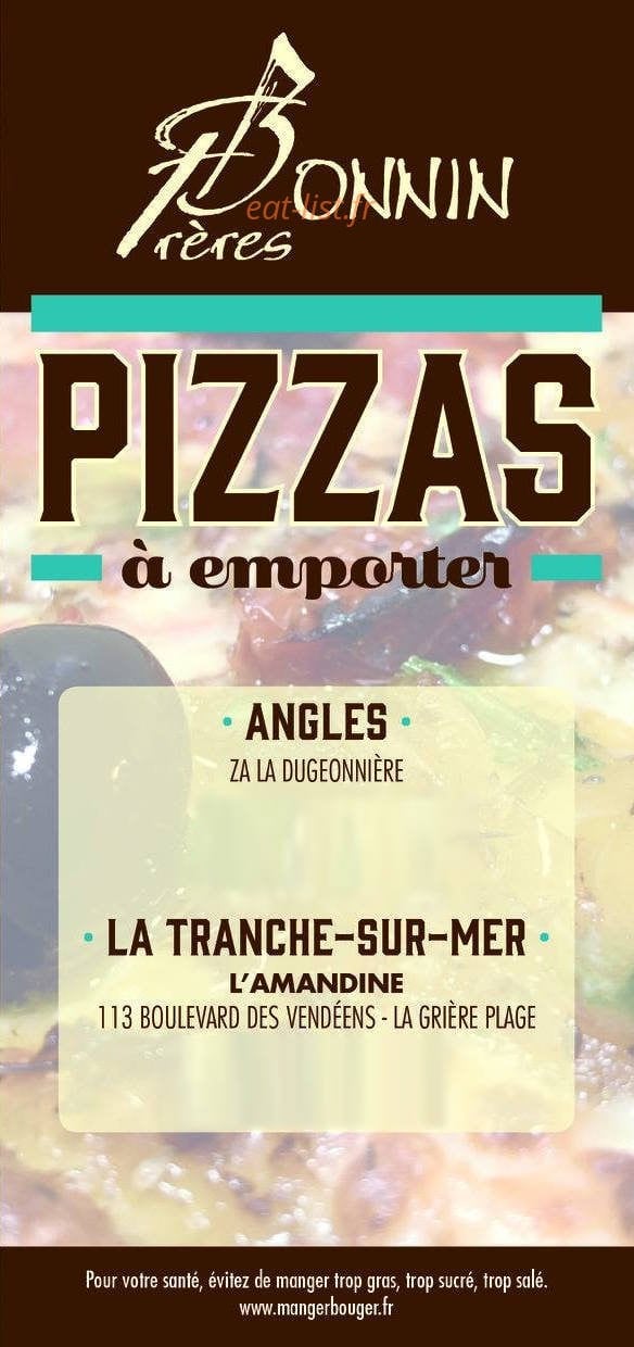 Carte et menu Boulangerie Bonnin La Tranche sur Mer