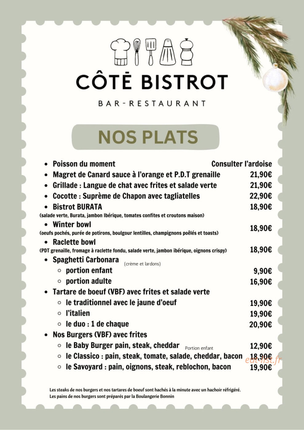 Coté Bistrot — carte page 3