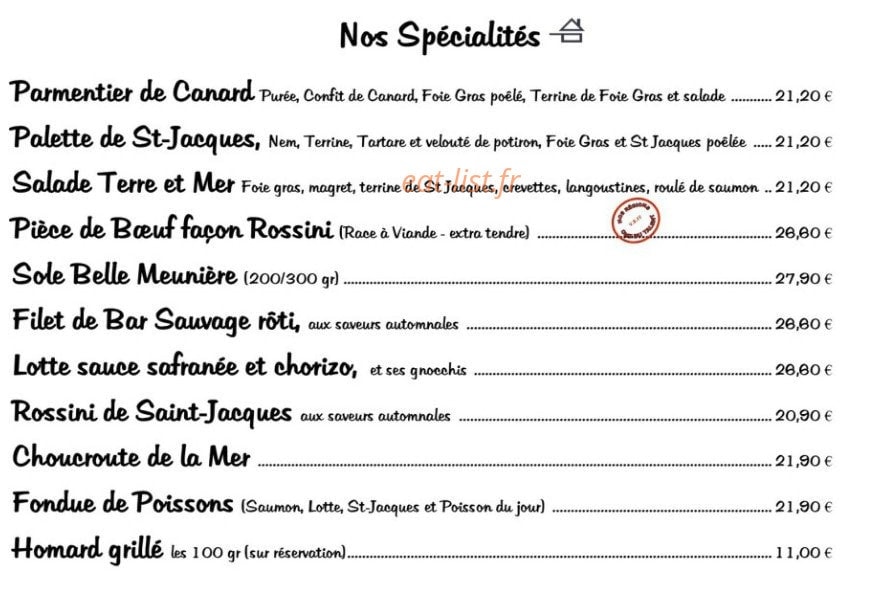 Carte et menu de Equinoxe à La Tranche sur Mer — Les spécialités