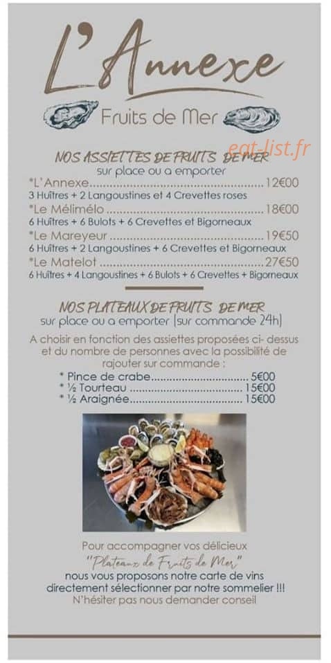 Carte et menu de L'Annexe à La Tranche sur Mer — Assiettes et plateaux de fruits de mer