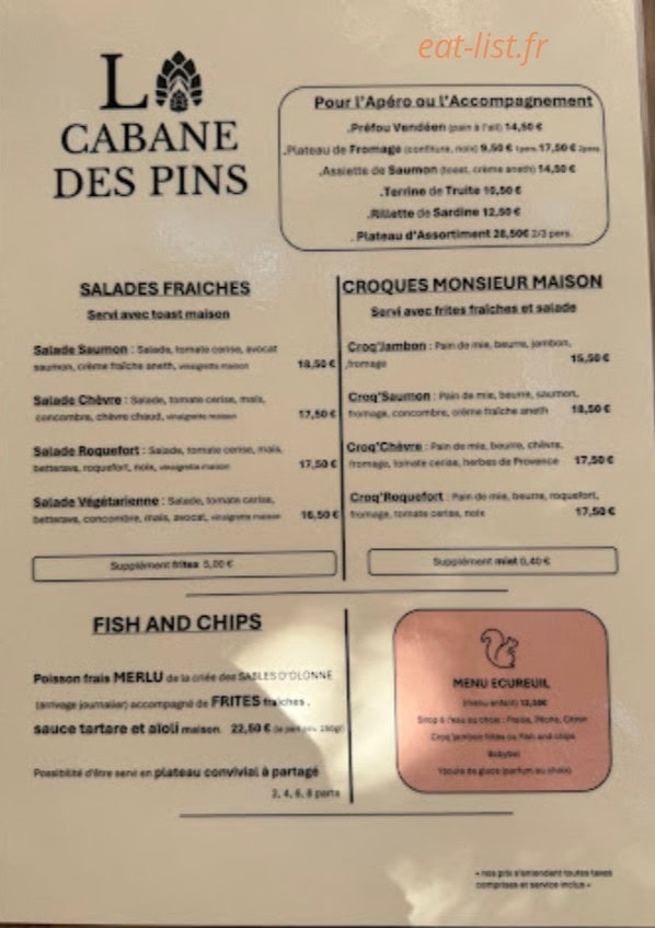 La Cabane des Pins — carte page 1