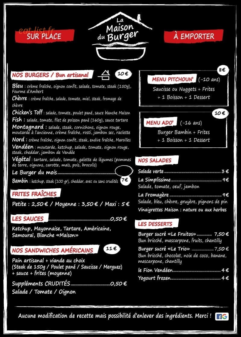 La Maison du Burger — carte page 1