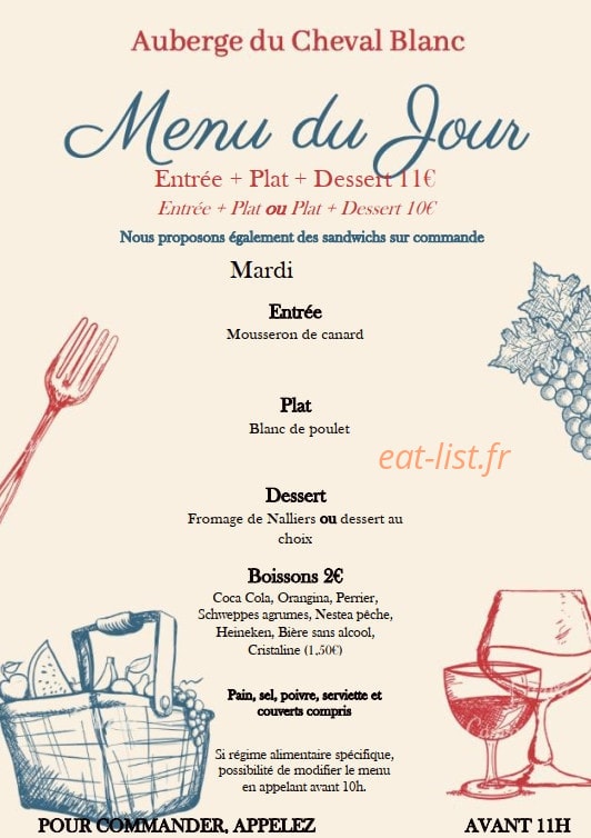 Auberge du Cheval Blanc — carte page 1