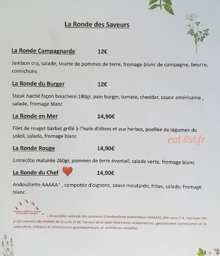 Du Côté des Saveurs — carte page 1