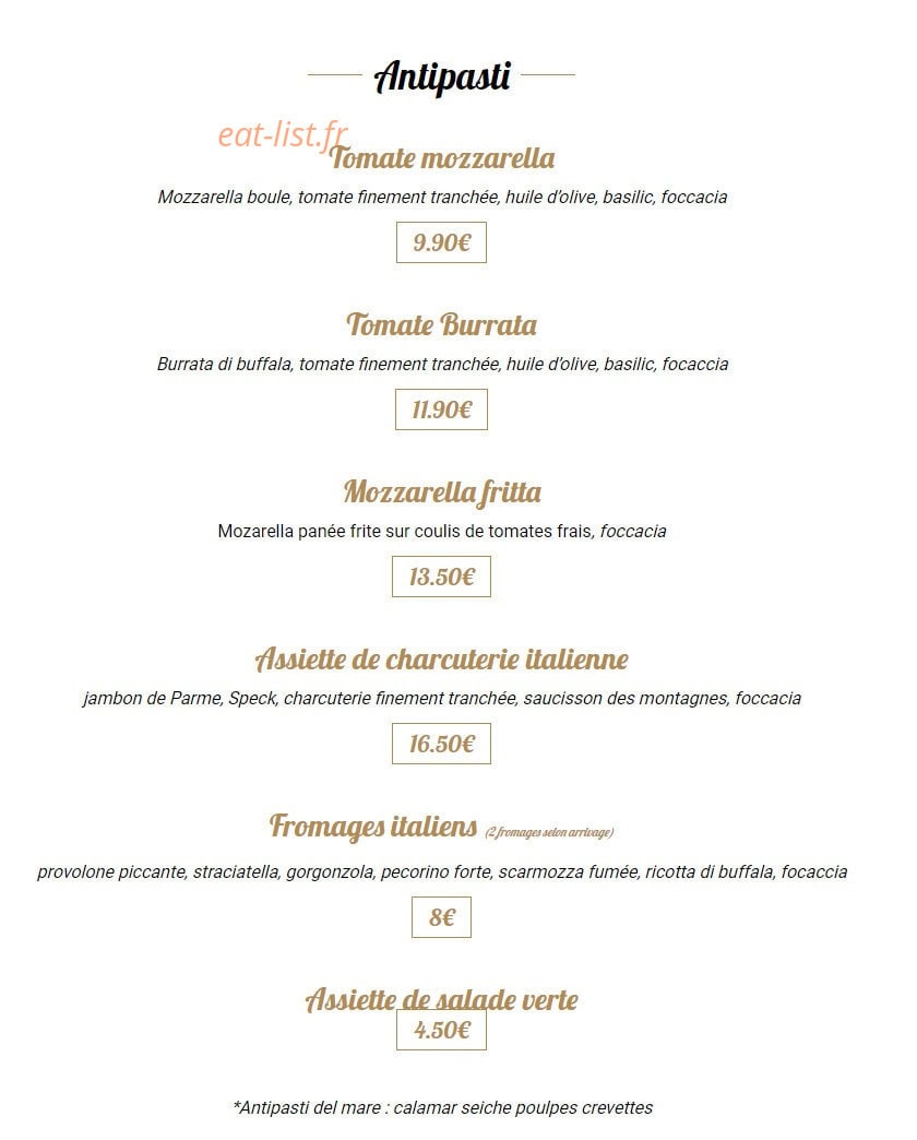 La Trattoria — carte page 1