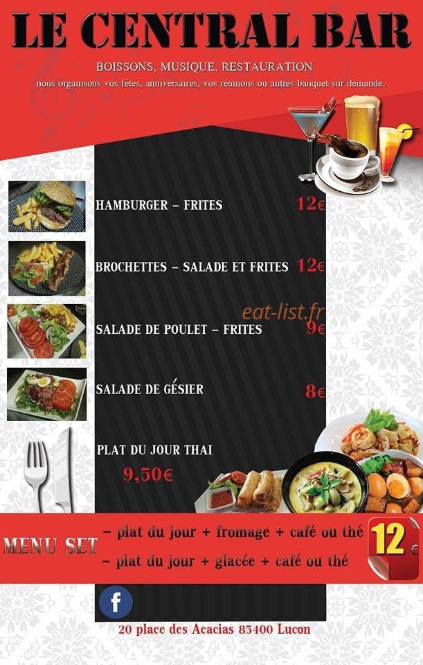 Le Central Bar — carte page 1