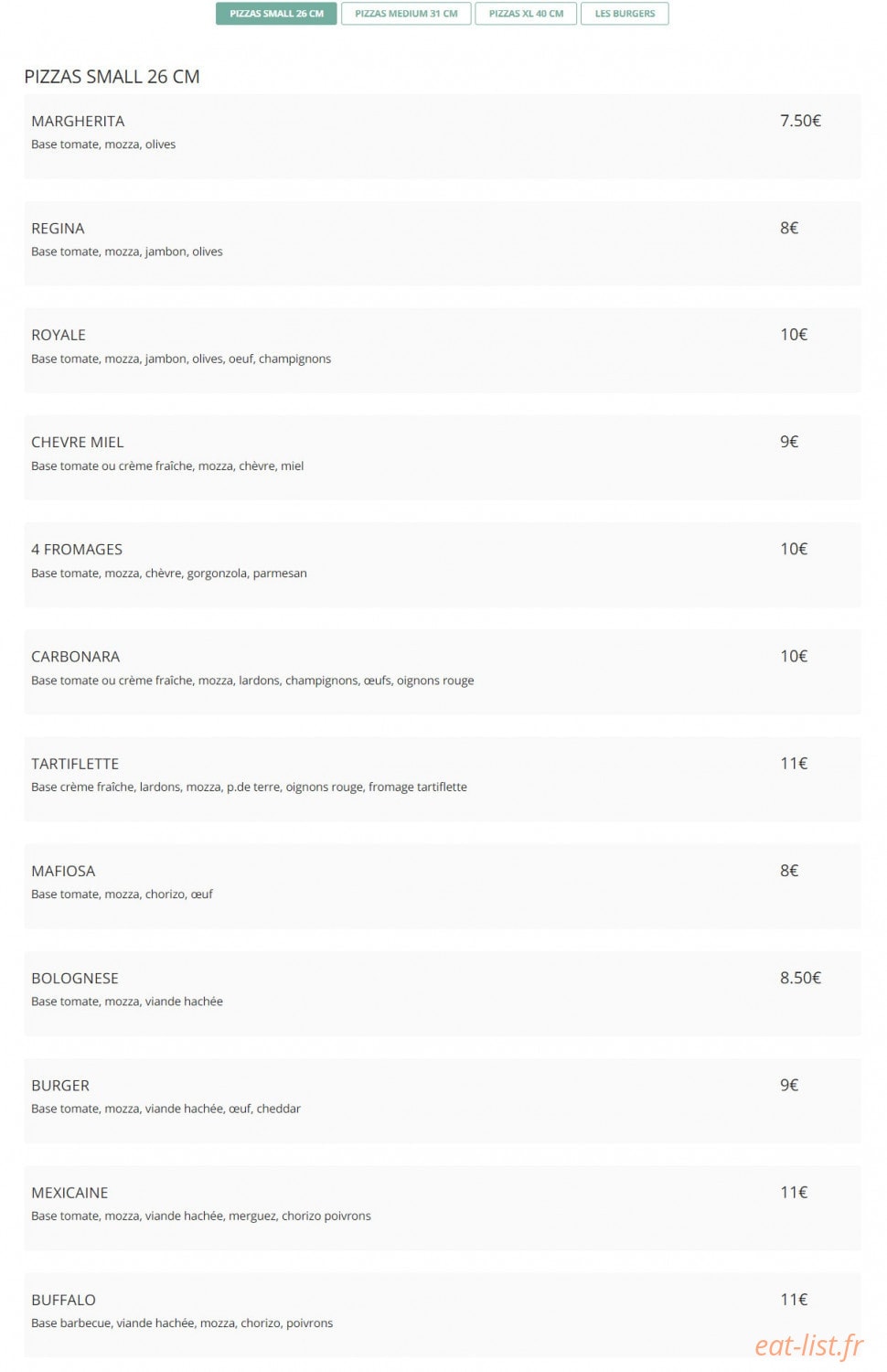 Micka pizz — carte page 1