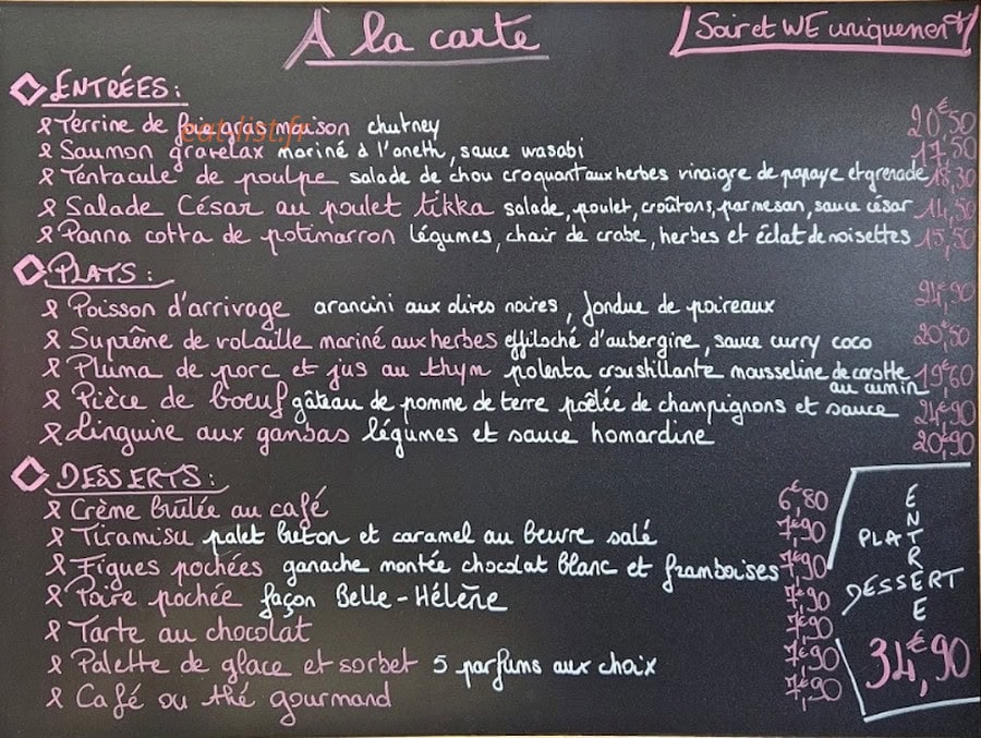 Mille Saveurs — carte page 1