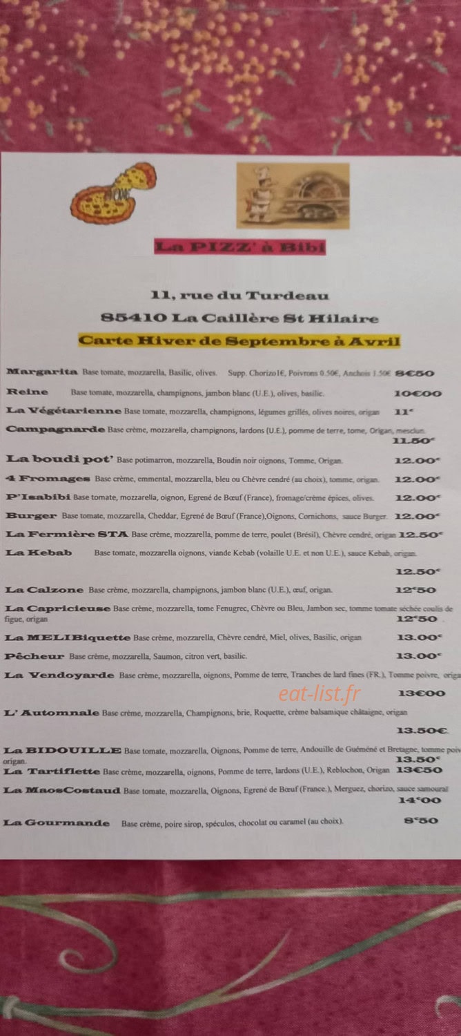 La Pizz' à Bibi — carte page 1