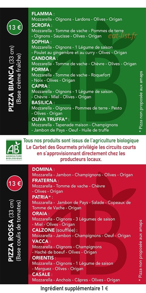 Le Carbet des Gourmets — carte page 1