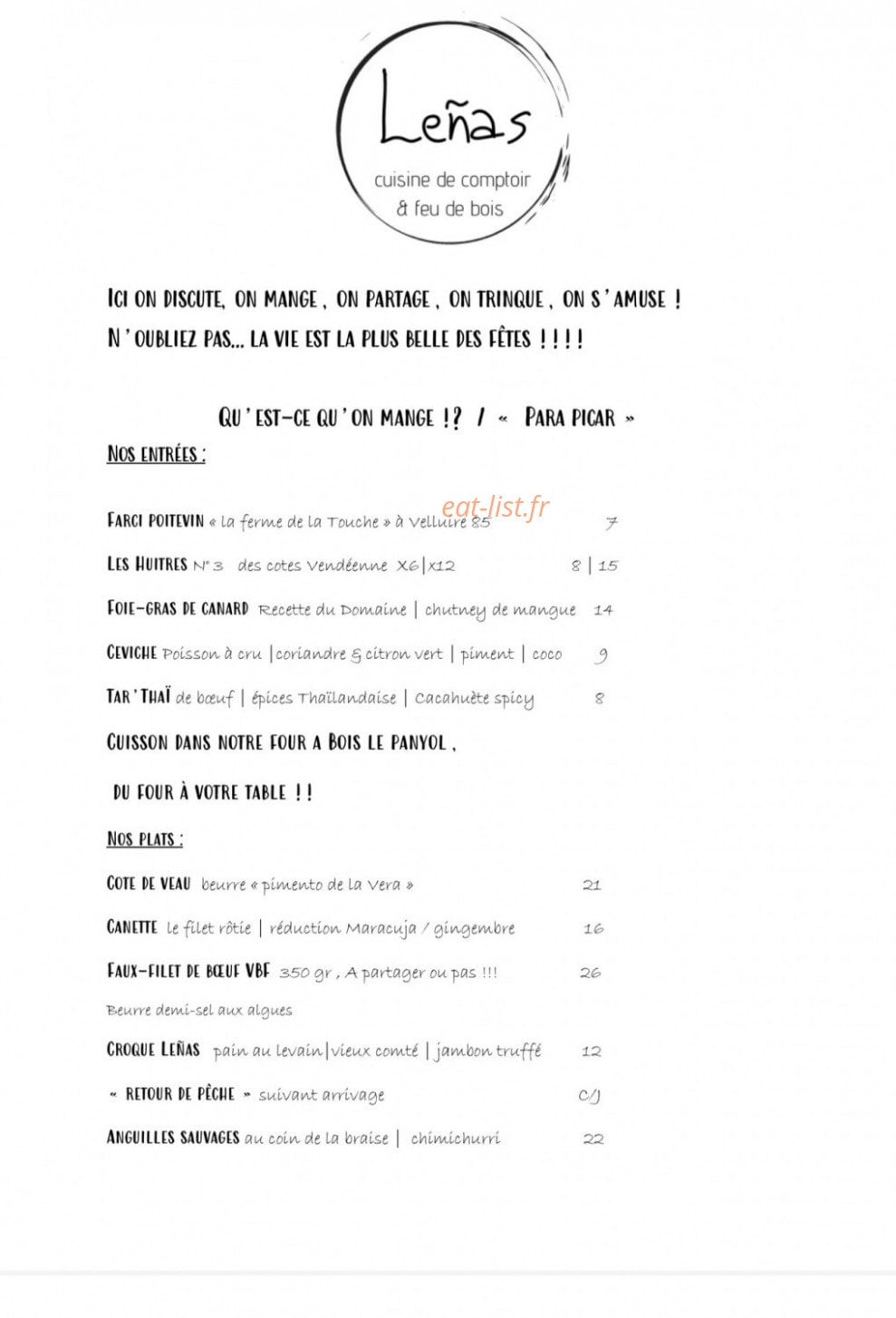 Comptoir Lenas — carte page 1