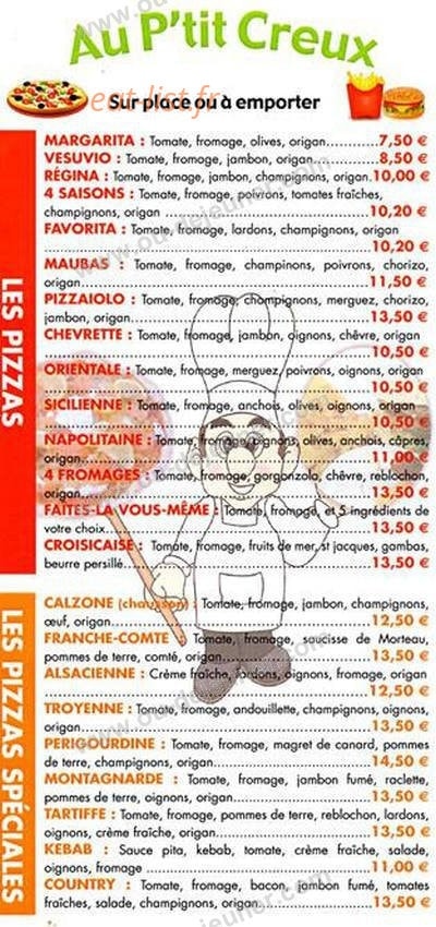 Au P'tit Creux — carte page 1