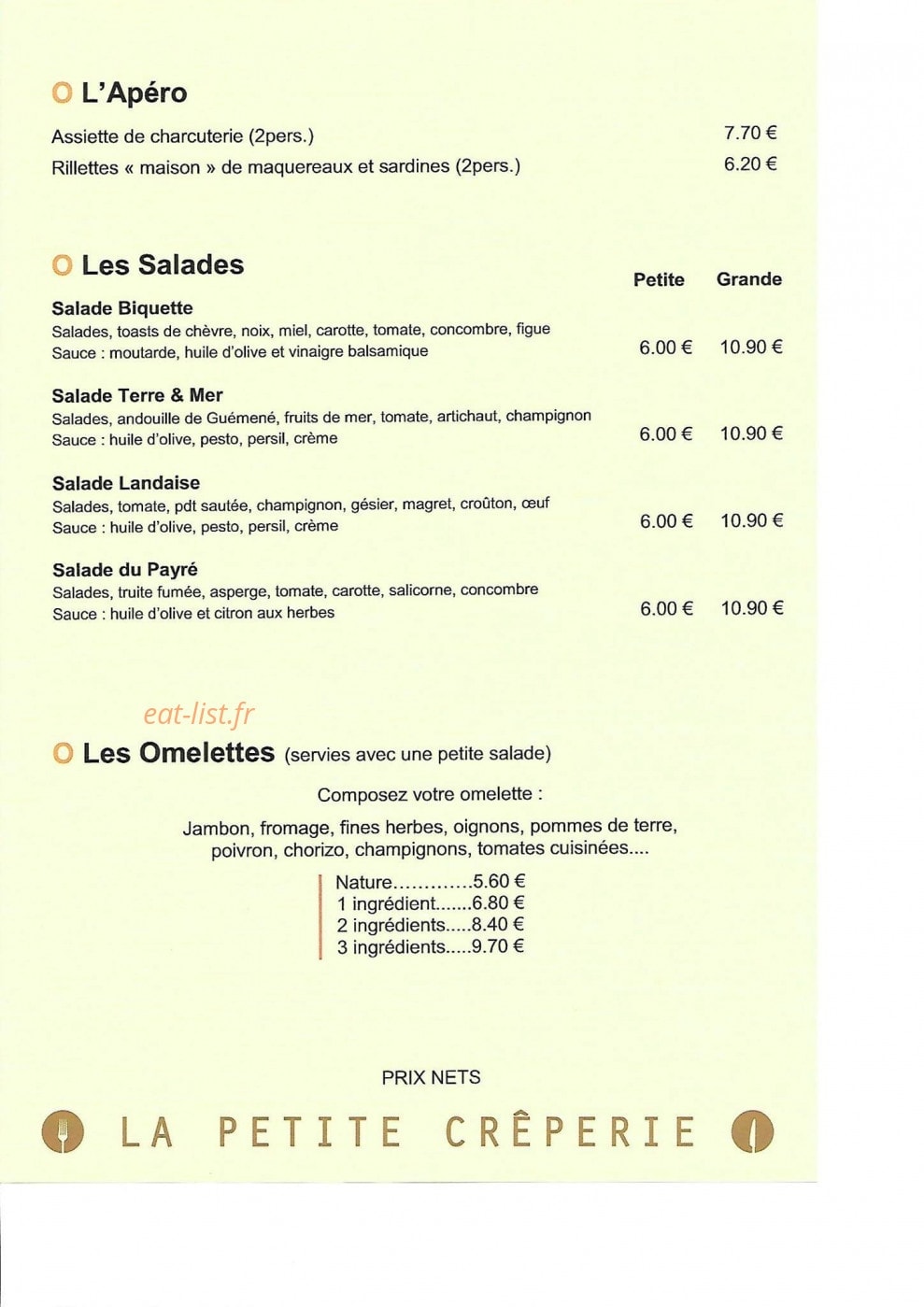 La Petite Crêperie — carte page 2