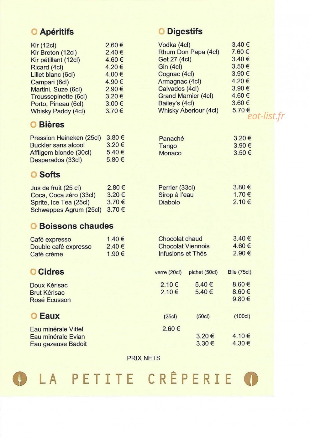 La Petite Crêperie — carte page 1