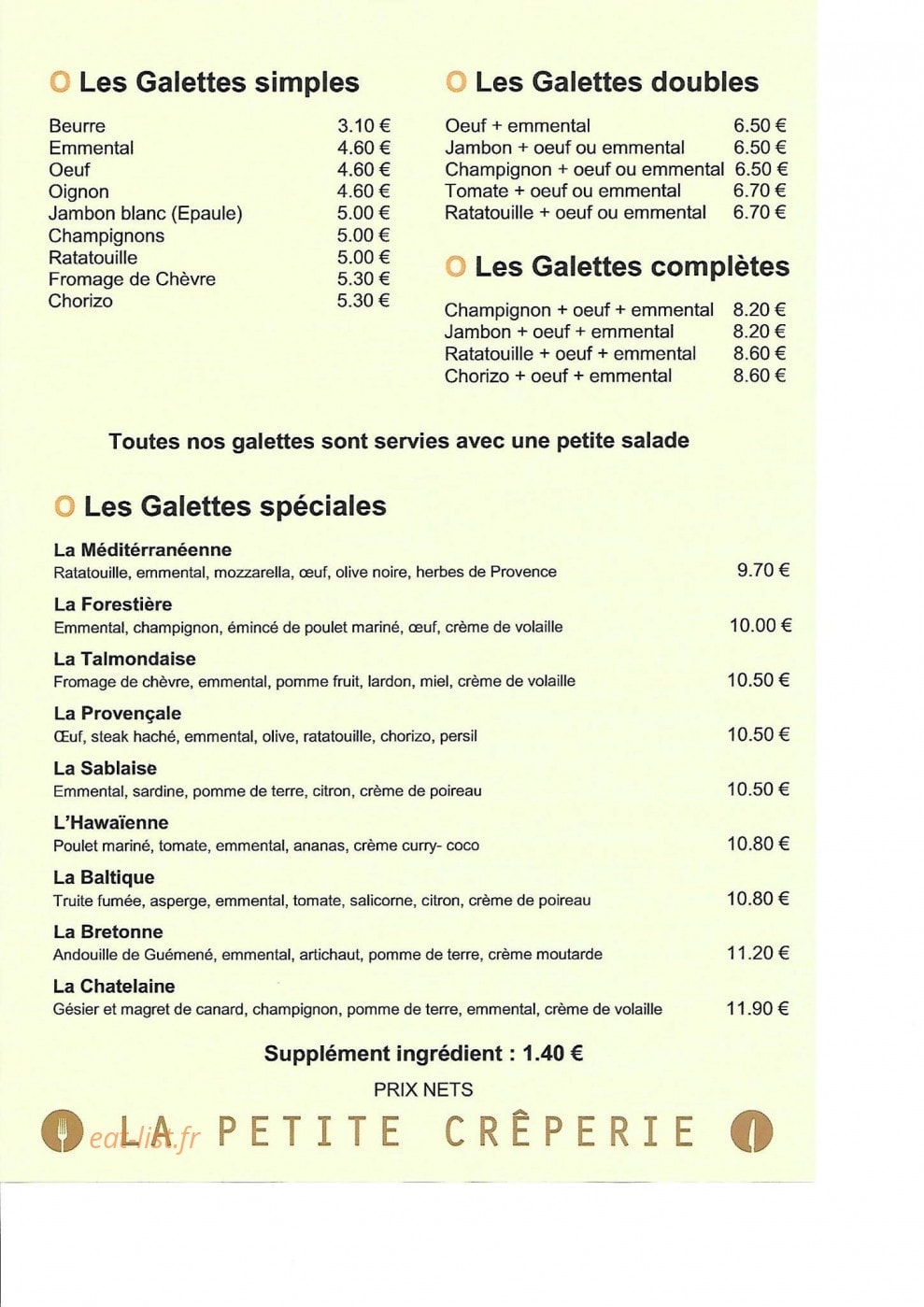 La Petite Crêperie — carte page 3