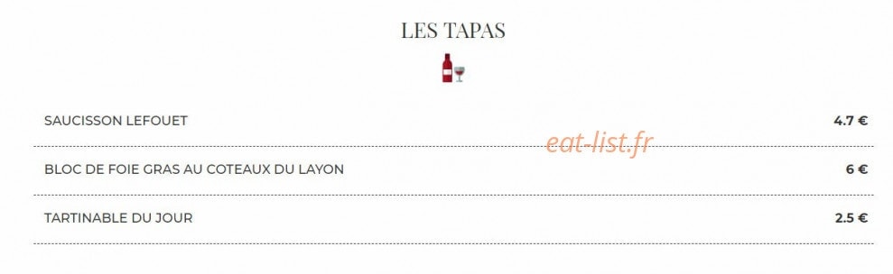 Tartines & Vins — carte page 2