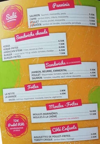 Le Snack du Bel Air — carte page 1