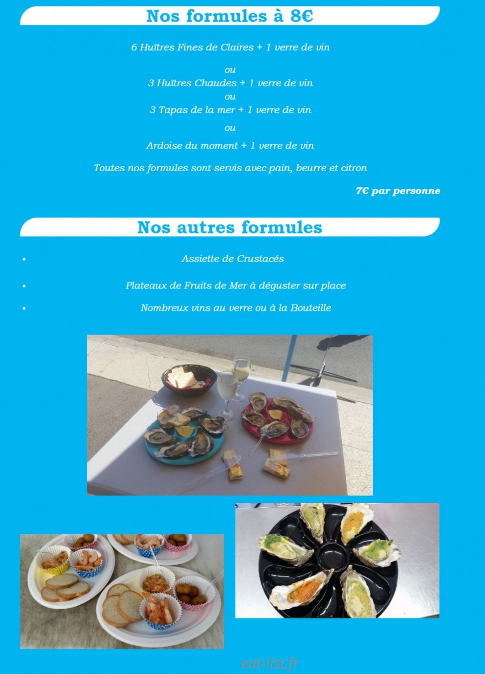 Carte et menu de Les Viviers d'Arcay à L' Aiguillon sur Mer — Les formules