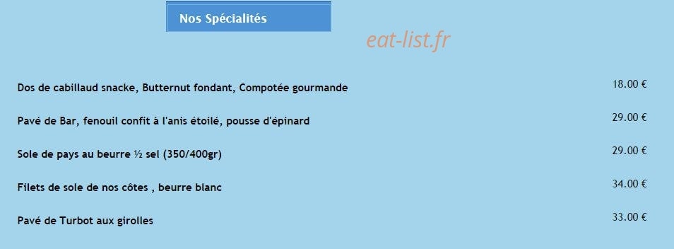 Carte et menu de La Grand'Roche à Bretignolles sur Mer — Les poissons