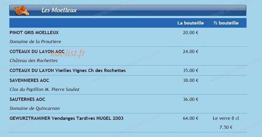 Carte et menu de La Grand'Roche à Bretignolles sur Mer — Les moelleux