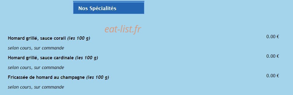 Carte et menu de La Grand'Roche à Bretignolles sur Mer — Les spécialités