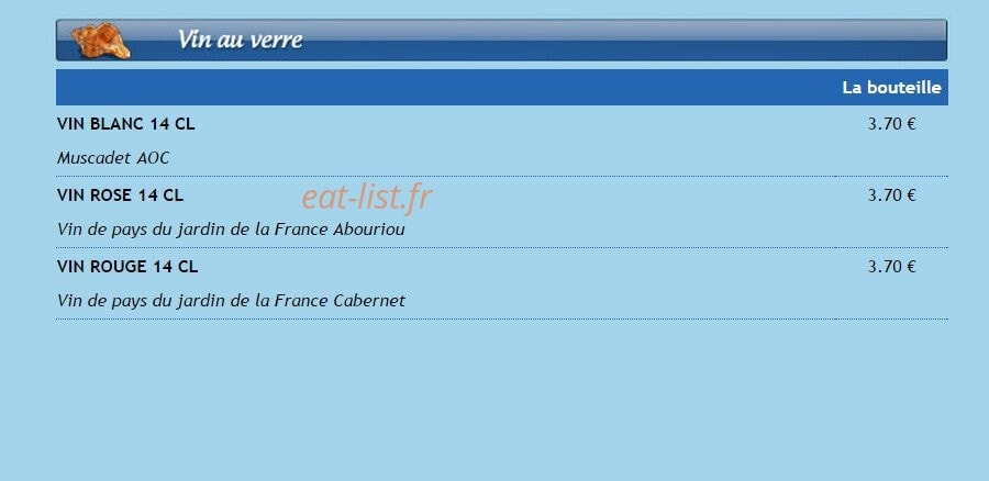 Carte et menu de La Grand'Roche à Bretignolles sur Mer — Le vin au verre