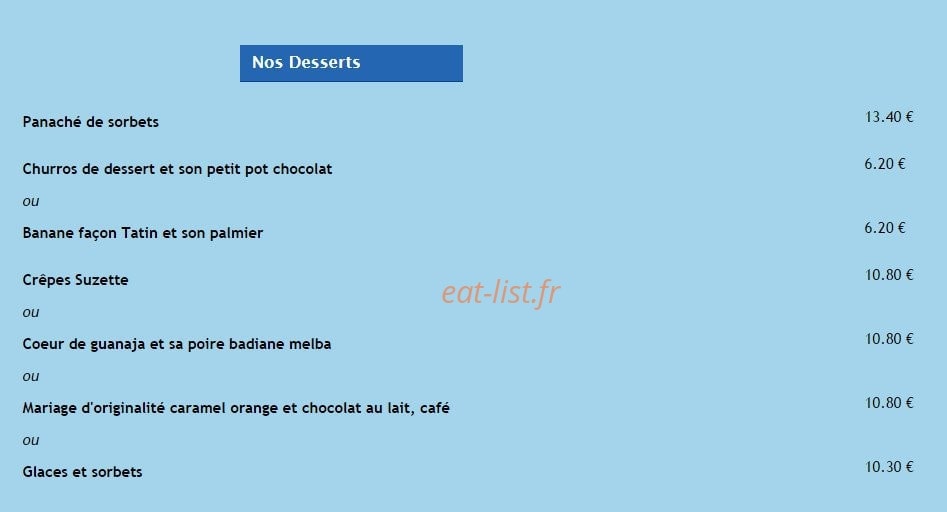 Carte et menu de La Grand'Roche à Bretignolles sur Mer — Les desserts