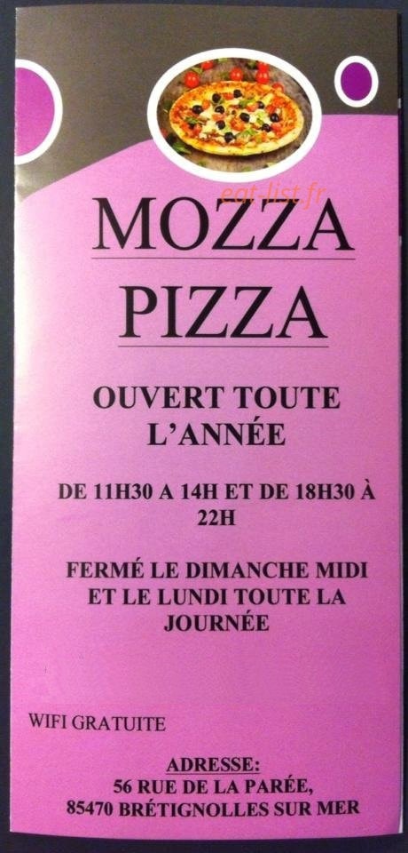 Mozza Pizza — carte page 1