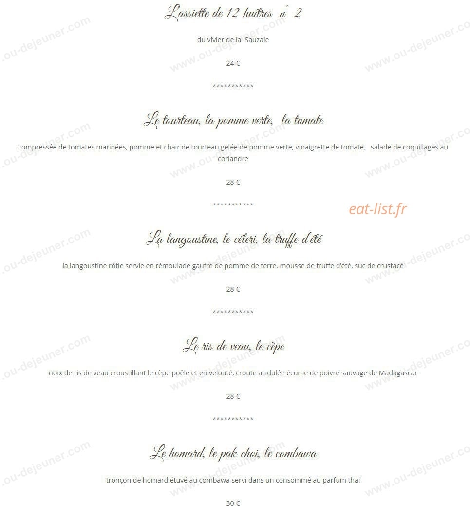 Restaurant Jm Pérochon — carte page 1