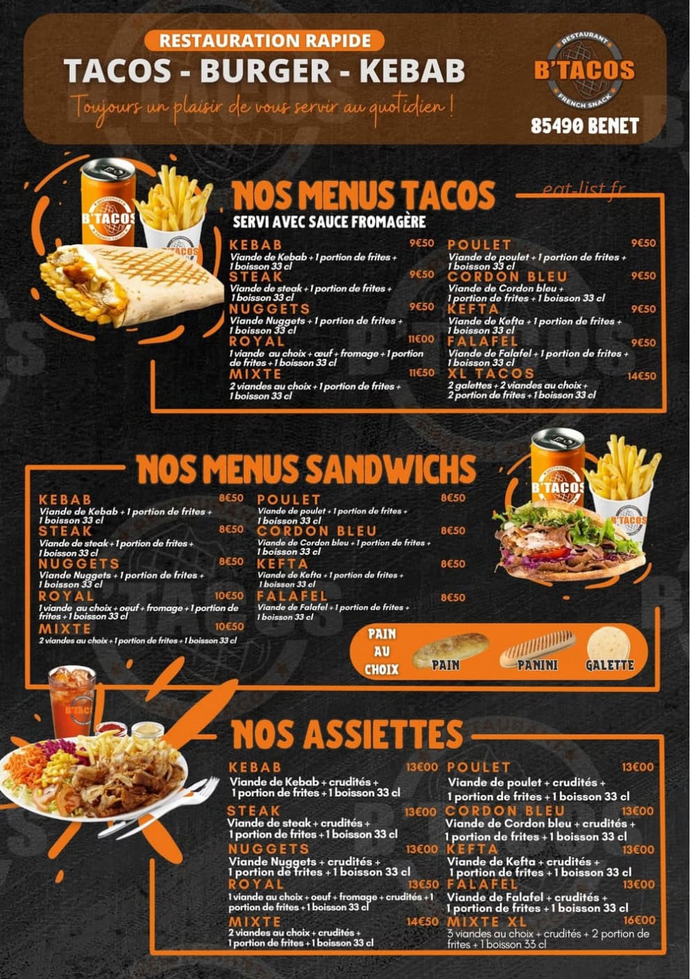B Tacos — carte page 1