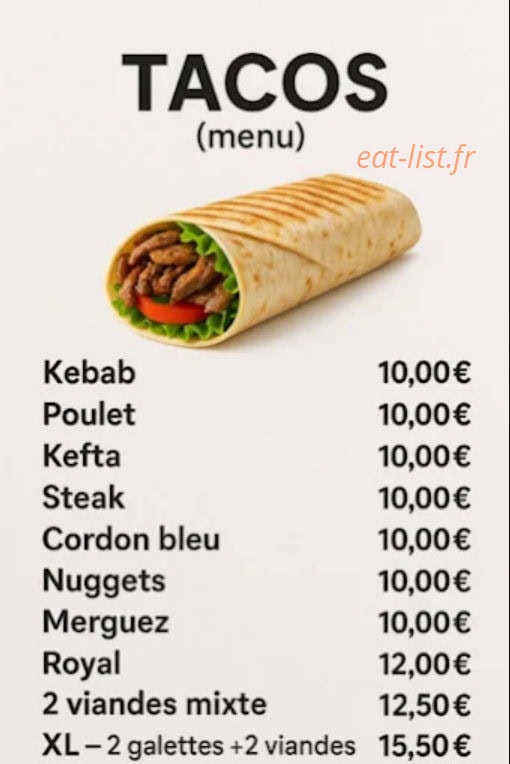 B Tacos — carte page 3
