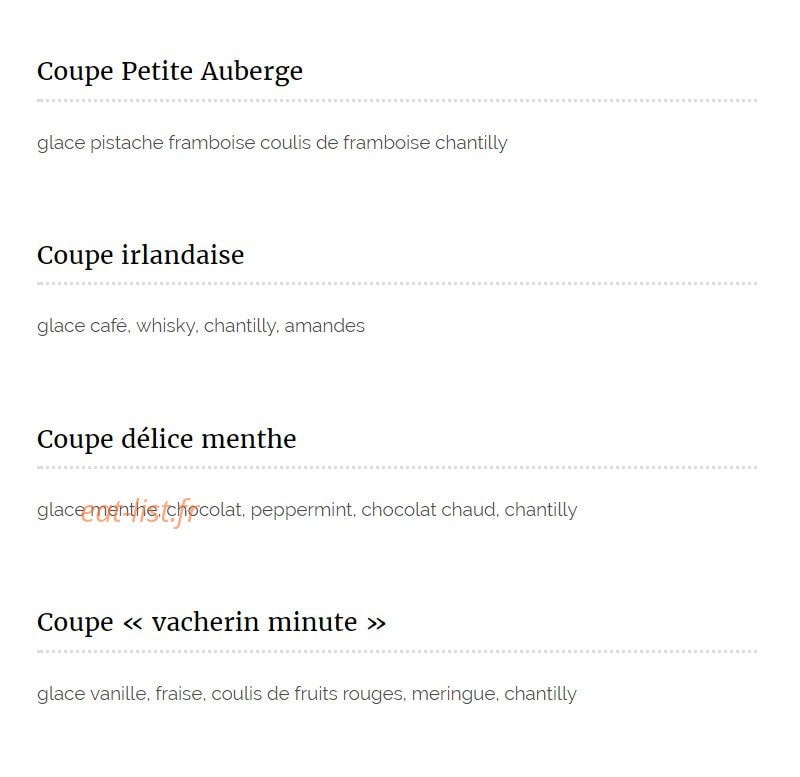 La petite auberge — carte page 9