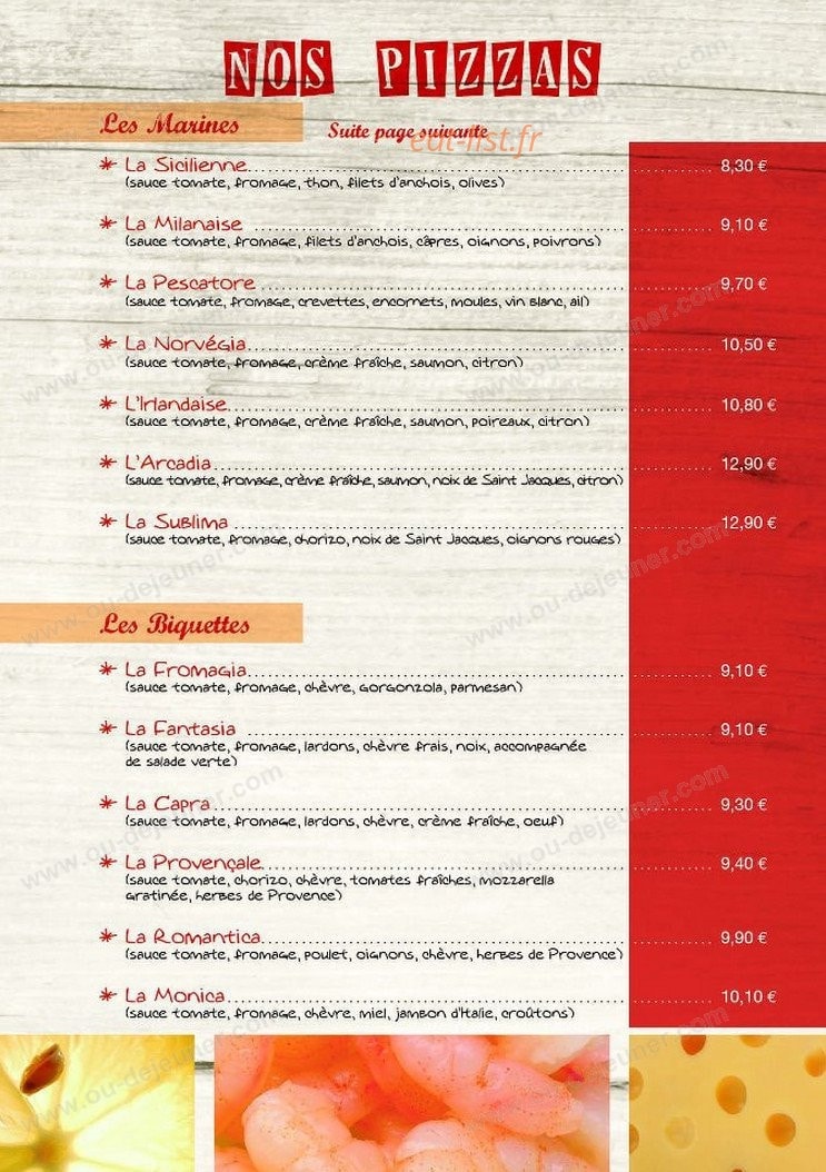 La Pizzeria — carte page 1
