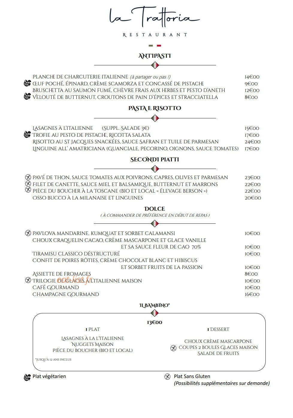 La Trattoria — carte page 1