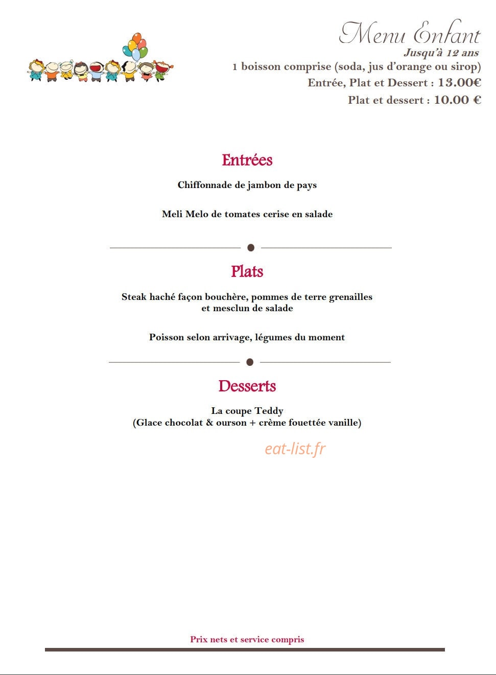 Restaurant Aloé — carte page 3