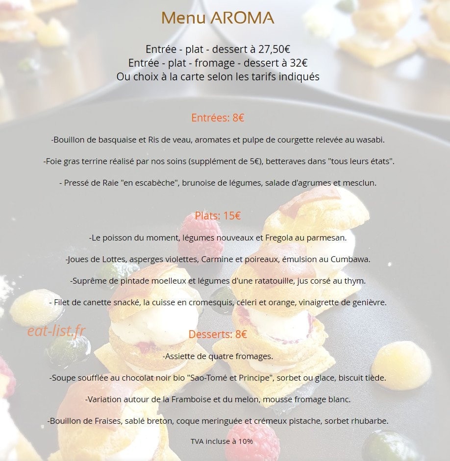 Restaurant Aroma — carte page 1