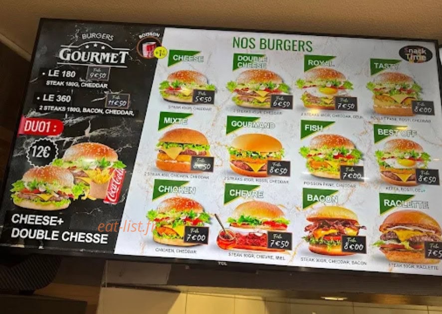 Carte et menu de Snack Time à Les Herbiers — Burgers